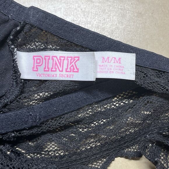 Pink Victorias Secret Lace Bralette Size M Semi Sheer Lingerie Pullover Black - Picture 11 of 12